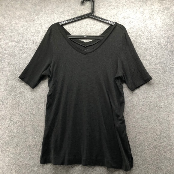 J. Jill Tops - J. Jill Pima Double V Tunic Tee Womens MP Black Slub Knit Short Sleeve Shirt